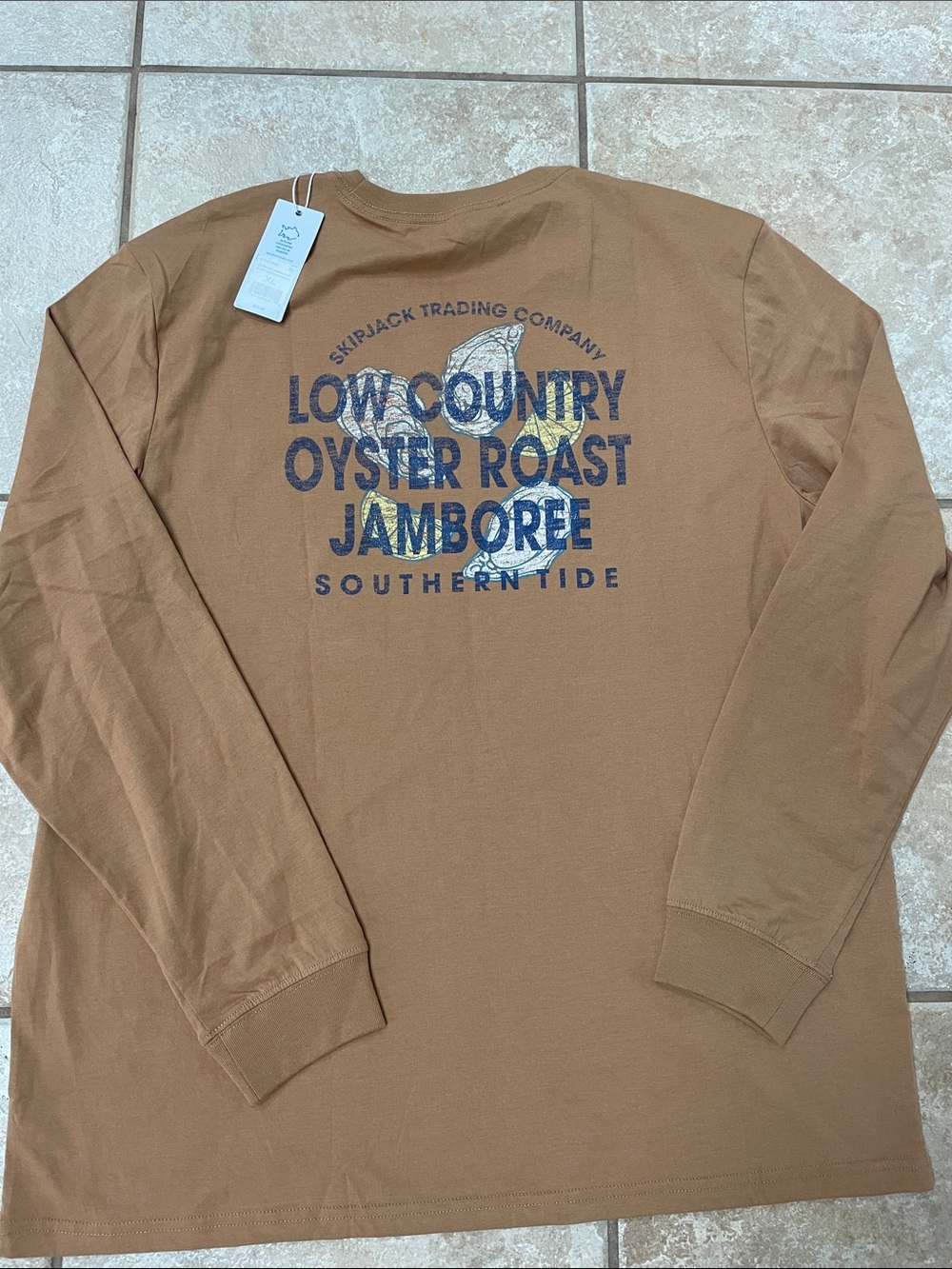 Southern Tide Brown Long Sleeve Oyster Roast Jamboree Tee